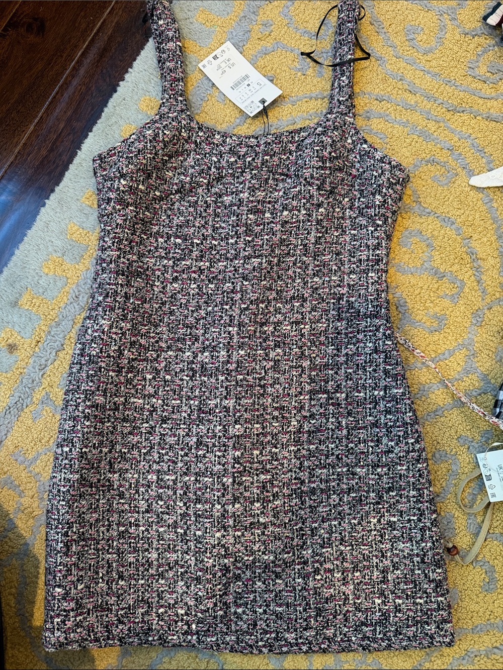 Zara Black and Pink Tweed Mini Dress